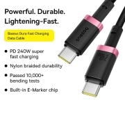 کابل شارژ سریع USB-C به USB-C بیسوس مدل Dura 240W طول 1m - مشکی/قرمز
