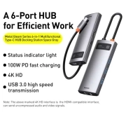 هاب USB-C شش پورت بیسوس مدل Metal Gleam Series- خاکستری