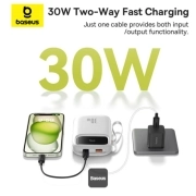 پاوربانک بیسوس مدل QPow2 PPQD4-20C ظرفیت 20000mAh همراه با کابل - سفید