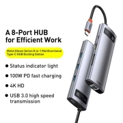 هاب USB-C هشت پورت بیسوس مدل Metal Gleam Series CAHUB-CV0G - خاکستری