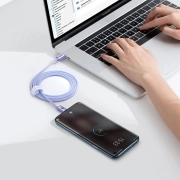 کابل شارژ سریع USB-C به USB-C بیسوس مدل Crystal Shine 100W طول 1.2m – بنفش