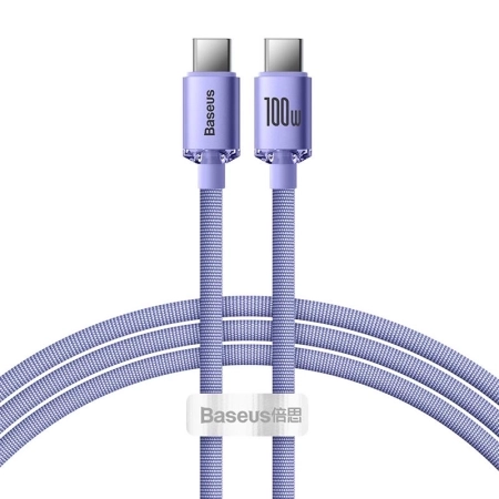 کابل شارژ سریع USB-C به USB-C بیسوس مدل Crystal Shine 100W طول 1.2m – بنفش