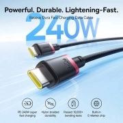 کابل شارژ سریع USB-C به USB-C بیسوس مدل Dura 240W طول 1m - مشکی/قرمز