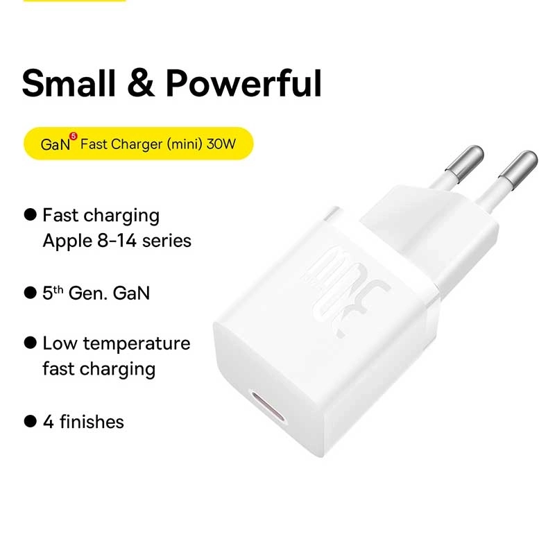 شارژر دیواری بیسوس مدل GaN5 Mini 30W - سفید
