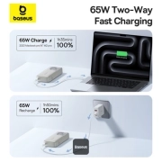 پاوربانک بیسوس مدل Free2Pull PPLSC01-20 ظرفیت 20000mAh و توان 65W همراه با کابل – خاکستری