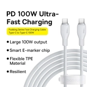 کابل شارژ سریع USB-C به USB-C بیسوس مدل Pudding Series 100W - سفید
