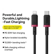 کابل شارژ سریع USB-C به Lightning بیسوس مدل Dura Series PD 20W طول 1m - قرمز/مشکی
