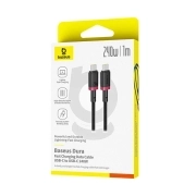کابل شارژ سریع USB-C به USB-C بیسوس مدل Dura 240W طول 1m - مشکی/قرمز