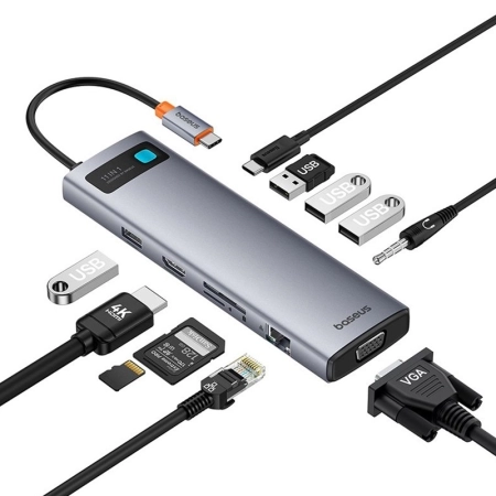 هاب USB-C یازده پورت بیسوس مدل Metal Gleam Series BS-OH147 - خاکستری فضایی