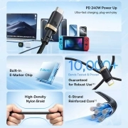 کابل شارژ سریع USB-C به USB-C بیسوس مدل Dura 240W طول 1m - مشکی/طلایی
