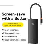هاب 6 پورت USB-C بیسوس مدل Lite Series WKQX050001 - مشکی 3
