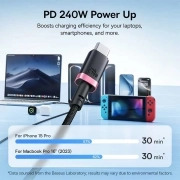 کابل شارژ سریع USB-C به USB-C بیسوس مدل Dura 240W طول 1m - مشکی/قرمز