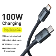 کابل شارژ سریع USB-C به USB-C بیسوس مدل Crystal Shine 100W طول 1.2m – مشکی