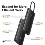 هاب USB-C شش پورت بیسوس مدل Lite Series WKQX050001 - مشکی