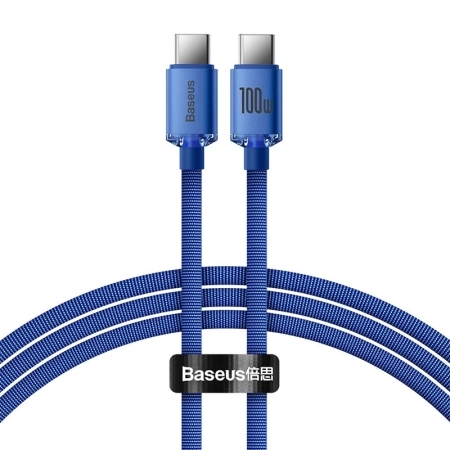 کابل شارژ سریع USB-C به USB-C بیسوس مدل Crystal Shine 100W طول 1.2m – آبی