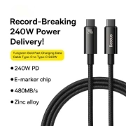 کابل شارژ سریع USB-C به USB-C بیسوس مدل cawj040001 طول 1m - مشکی