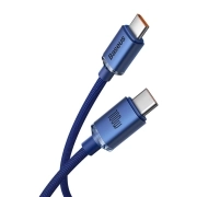 کابل شارژ سریع USB-C به USB-C بیسوس مدل Crystal Shine 100W طول 1.2m – آبی