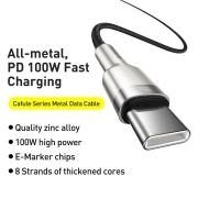 کابل شارژ سریع USB-C به USB-C بیسوس مدل Cafule 100W طول 1m – مشکی