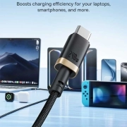کابل شارژ سریع USB-C به USB-C بیسوس مدل Dura 240W طول 1m - مشکی/طلایی