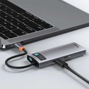 هاب USB-C شش پورت بیسوس مدل Metal Gleam Series- خاکستری