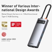 هاب USB-C شش پورت بیسوس مدل Metal Gleam Series- خاکستری