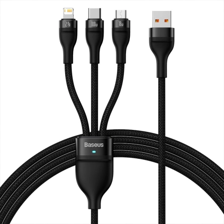 کابل شارژ سریع 3 در 1 (USB-A به Lightning ،USB-C و Micro USB) بیسوس مدل Flash Series Ⅱ 100W طول 1.2m- مشکی