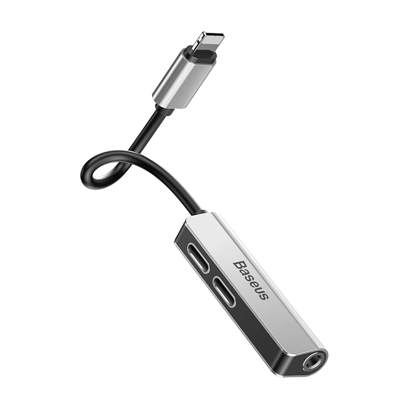 مبدل 1 به 3 لایتنینگ به جک 3.5mm و 2 لایتنینگ بیسوس مدل L52 - نقره‌ای