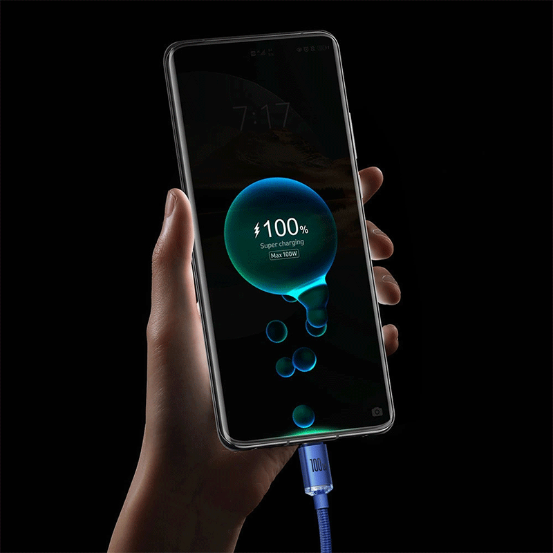 کابل شارژ USB-A به USB-C بیسوس مدل Crystal Shine 100W طول 1.2m - آبی 9