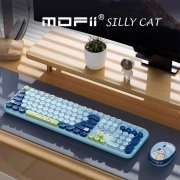 ماوس و کیبورد بی سیم موفی مدل Silly Cat - آبی