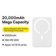 پاوربانک مگنتی بیسوس مدل Airpow ظرفیت 20000mAh همراه با کابل - سفید