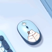 ماوس و کیبورد بی سیم موفی مدل Silly Cat - آبی