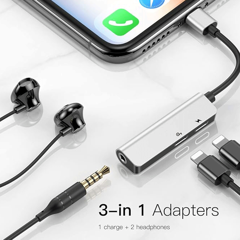 مبدل 1 به 3 لایتنینگ به جک 3.5mm و 2 لایتنینگ بیسوس مدل L52 - نقره‌ای 4