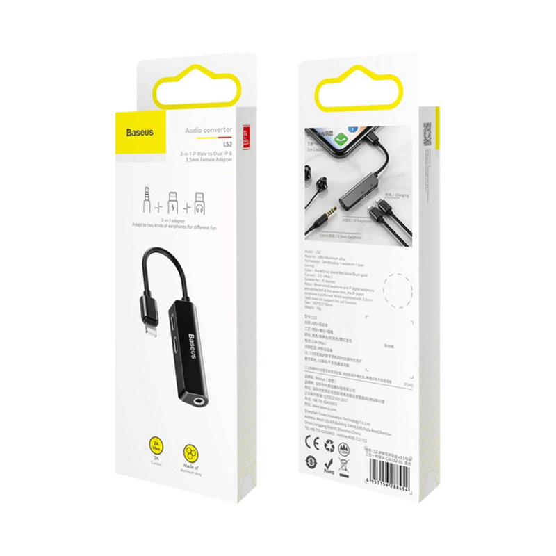 مبدل 1 به 3 لایتنینگ به جک 3.5mm و 2 لایتنینگ بیسوس مدل L52 - مشکی 4