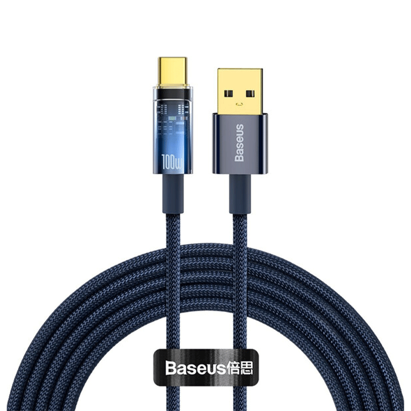 کابل شارژ USB-A به USB-C بیسوس مدل Explorer 100W طول 1m - سرمه‌ای