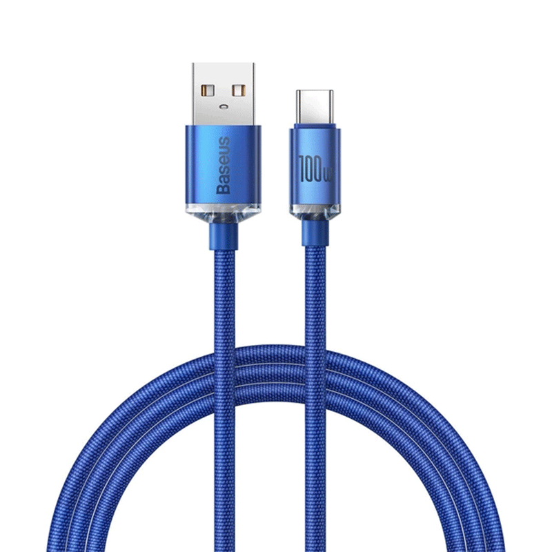 کابل شارژ USB-A به USB-C بیسوس مدل Crystal Shine 100W طول 1.2m - آبی