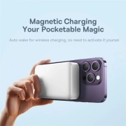 پاوربانک مگنتی بیسوس مدل Airpow ظرفیت 20000mAh همراه با کابل - سفید