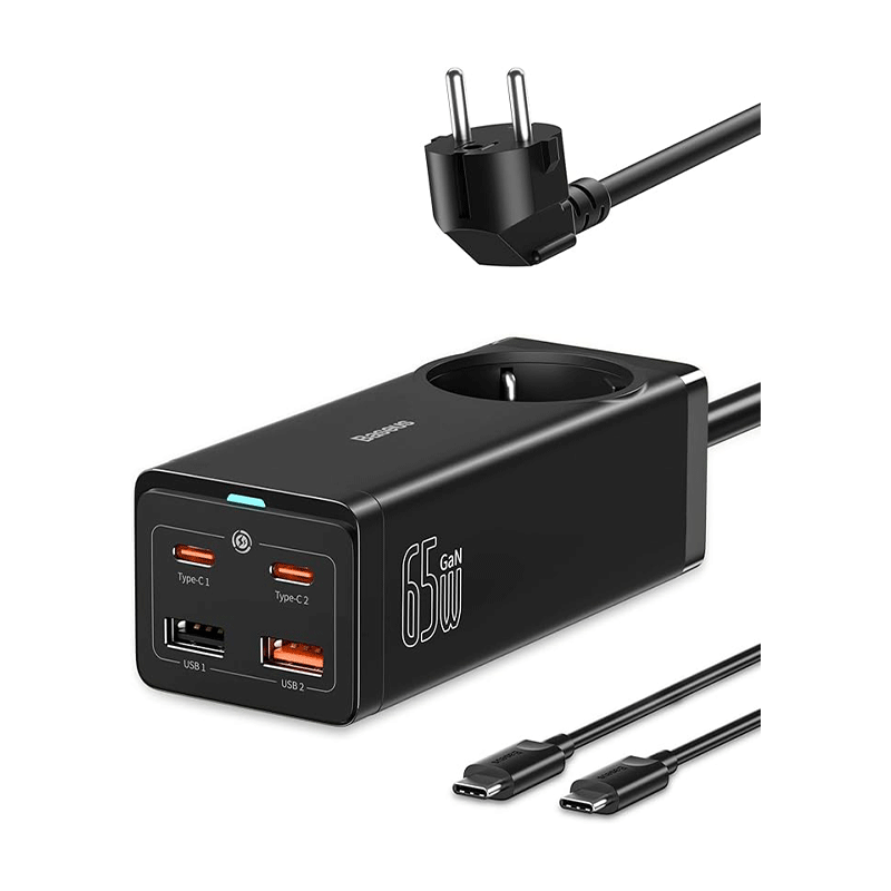 شارژر رومیزی 5 پورت بیسوس مدل GaN3 PowerCombo 65W - مشکی