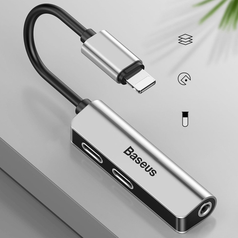 مبدل 1 به 3 لایتنینگ به جک 3.5mm و 2 لایتنینگ بیسوس مدل L52 - نقره‌ای 2