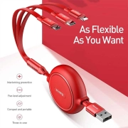 کابل شارژ سریع 3 در 1 (USB-A به Lightning ،USB-C و Micro USB) بیسوس مدل Golden Loop طول 0.12m - قرمز