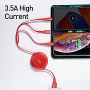 کابل شارژ سریع 3 در 1 (USB-A به Lightning ،USB-C و Micro USB) بیسوس مدل Golden Loop طول 0.12m - قرمز