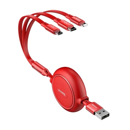 کابل شارژ سریع 3 در 1 (USB-A به Lightning ،USB-C و Micro USB) بیسوس مدل Golden Loop طول 0.12m - قرمز