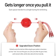 کابل شارژ سریع 3 در 1 (USB-A به Lightning ،USB-C و Micro USB) بیسوس مدل Golden Loop طول 0.12m - قرمز