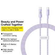 کابل شارژ سریع USB-C به USB-C بیسوس مدل Gem 100W طول 1m - بنفش