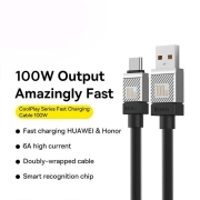 کابل شارژ سریع USB-A به USB-C بیسوس مدل Silky 100W طول 1m – مشکی