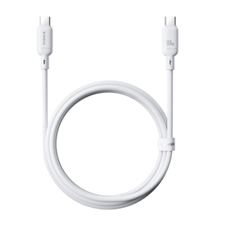 کابل شارژ سریع USB-C به USB-C بیسوس مدل Silky 100W طول 1m – سفید