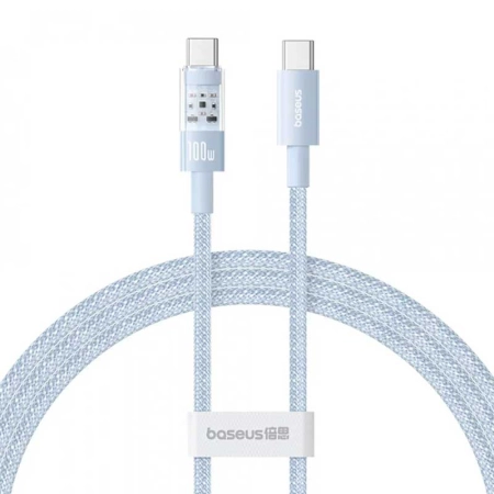 کابل شارژ سریع USB-C به USB-C بیسوس مدل Gem 100W طول 1m - آبی