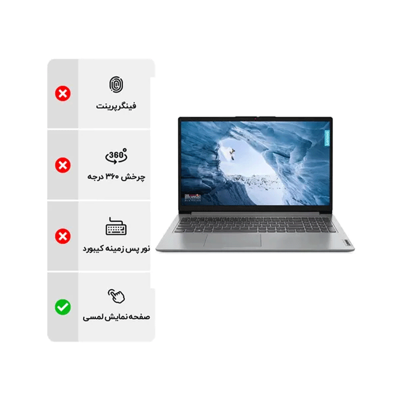 لپ تاپ 15.6 اینچی لنوو مدل Lenovo IdeaPad 1 15IRU7 i5 1335U 8GB DDR4 512GB SSD Touch - خاکستری 1