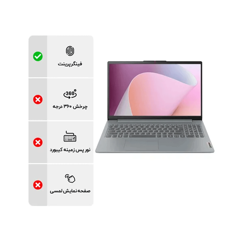 لپ تاپ 15.6 اینچی لنوو مدل Lenovo IdeaPad Slim 3 15AMN8 R3 7320U 8GB LPDDR5 512GB SSD IPS - خاکستری 1