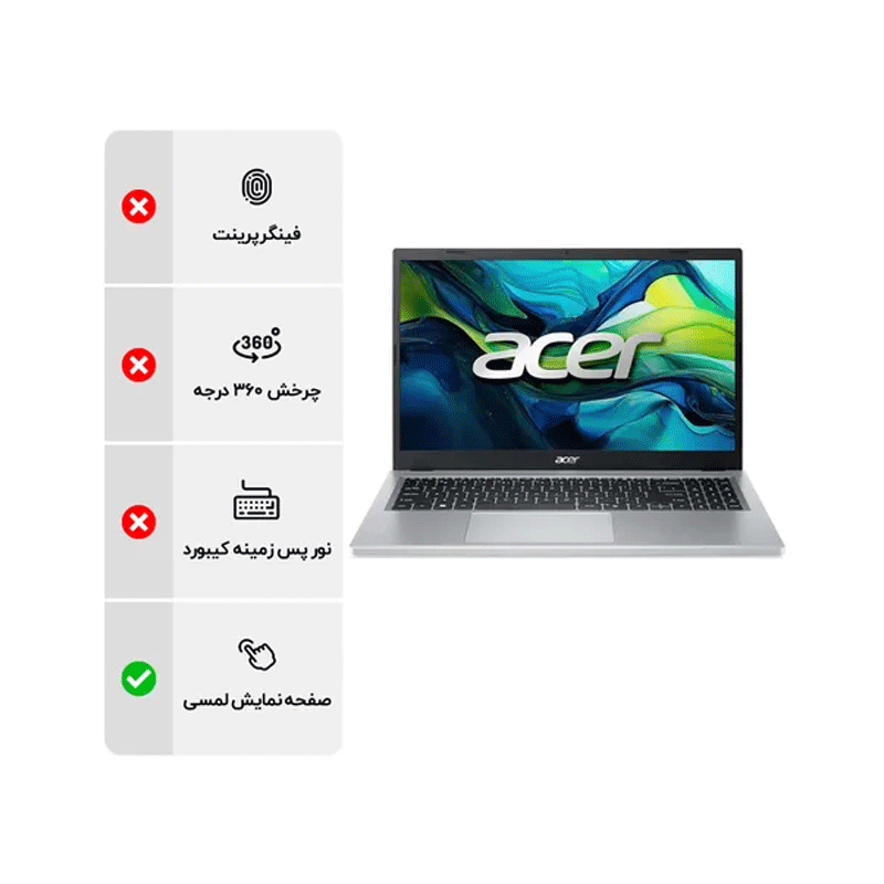 لپ تاپ 15.6 اینچی ایسر مدل Acer Aspire Go 15 AG15-21PT-R5GQ R5 7520U 8GB LPDDR5 512GB SSD IPS Touch Win - نقره ای 1