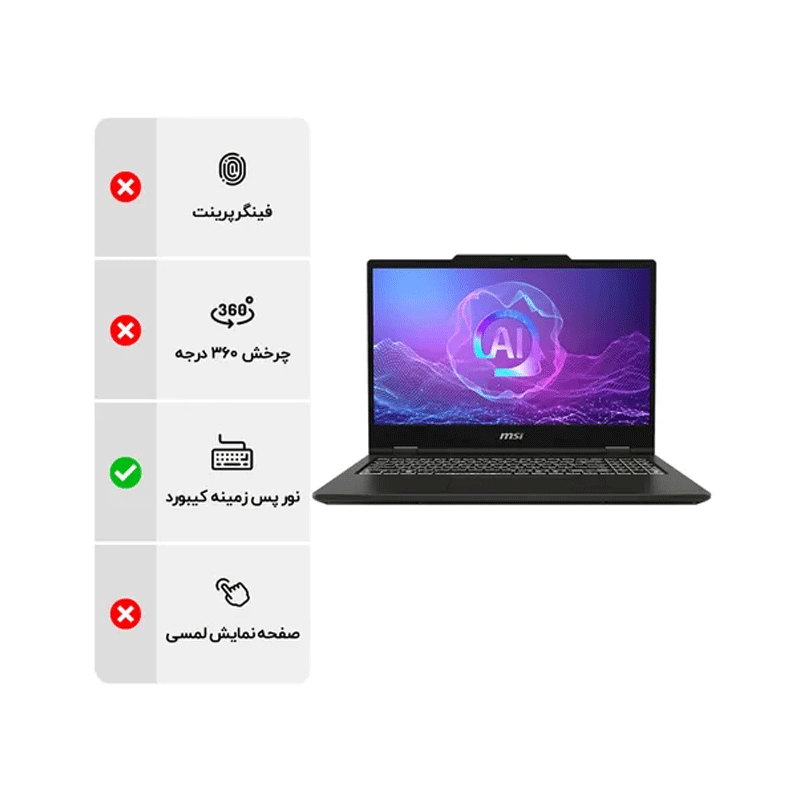 لپ تاپ 15.6 اینچی ام اس آی مدل MSI Venturepro 15 A2RWEG Core 7 240H 16GB DDR5 1TB SSD 8GB RTX5050 IPS - مشکی